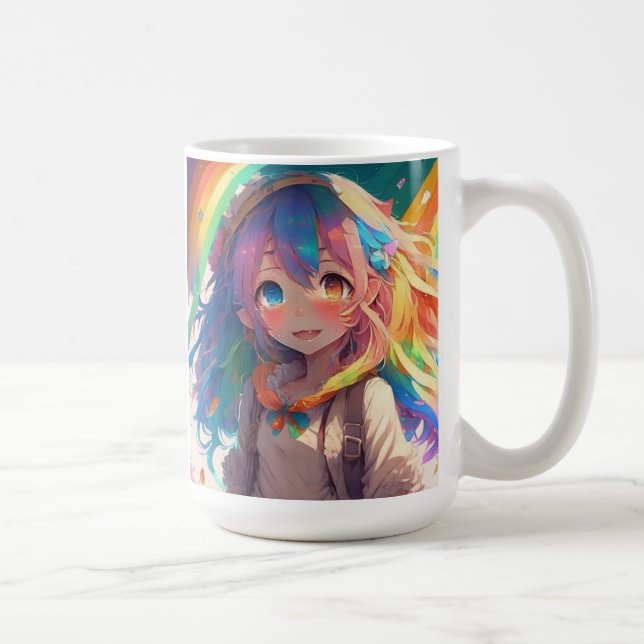 Personalised Beautiful Rainbow Anime Girl Coffee Mug (Right)