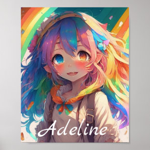 Personalised Beautiful Rainbow Anime Girl Poster