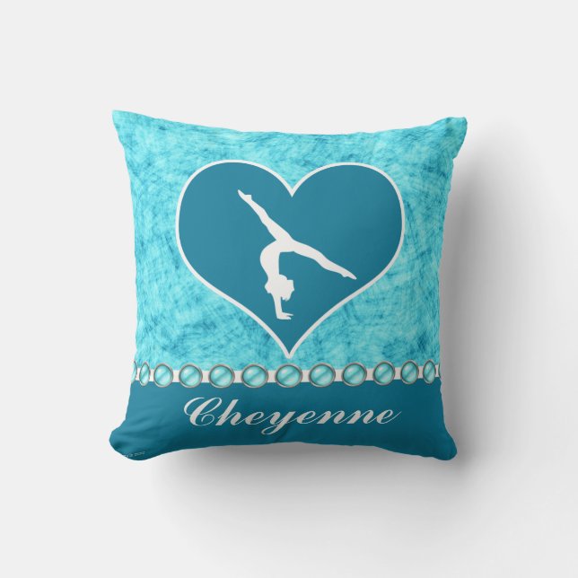 Personalised Beautiful Turquoise Gymnastics Cushion (Front)