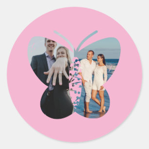 Personalised Beautiful Two Photo Butterfly Custom  Classic Round Sticker