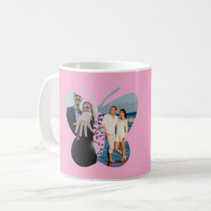 Personalised Beautiful Two Photo Butterfly Custom  Coffee Mug