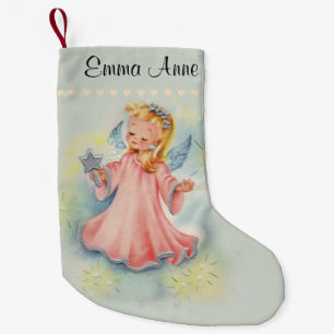 Personalised Beautiful Vintage Girl Angel Small Christmas Stocking