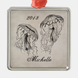 Personalised Beautiful Vintage Jellyfish Beach Metal Ornament
