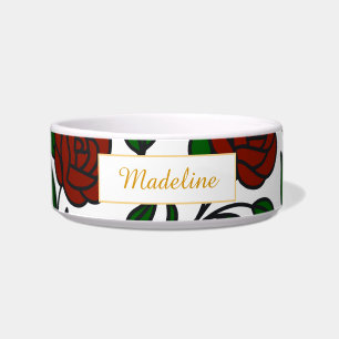 Personalised Beauty and Beast Garden Rose Name Red Bowl