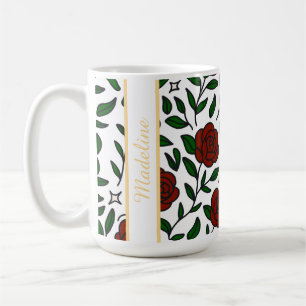 Personalised Beauty and Beast Garden Rose Name Red Coffee Mug