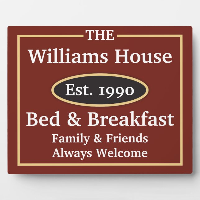 Personalised Bed & Breakfast Sign Plaque (Front)