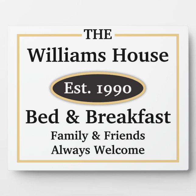 Personalised Bed & Breakfast Sign - White Plaque (Front)