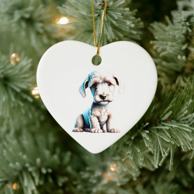 Personalised Bedlington Terrier Puppy Ceramic Ornament (Tree)