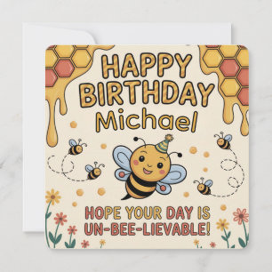 Personalised Bee Birthday Card - Honeycomb Theme