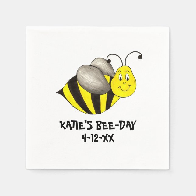 Personalised Bee Day Bees Bumblebee Birthday Party Napkin (Front)