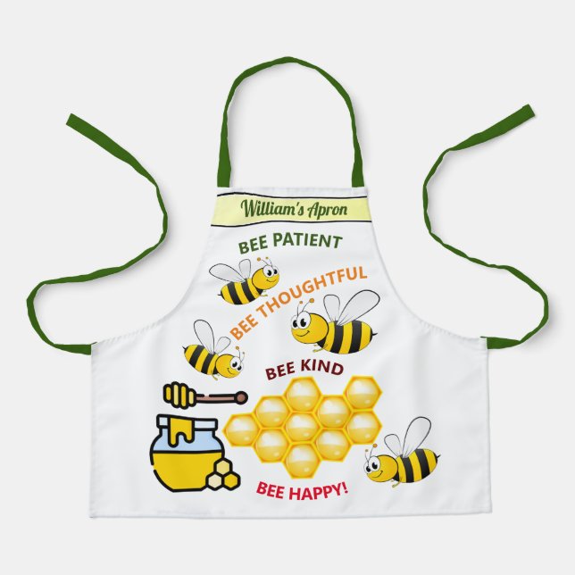 Personalised Bee Happy Bees and Honey Kids' Apron (Front)