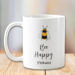 Personalised Bee Happy Coffee Mug<br><div class="desc">This cute coffee mug is decorated with watercolor honey bees and stylish script typography.
Easily customisable.
Original Watercolor © Michele Davies.</div>