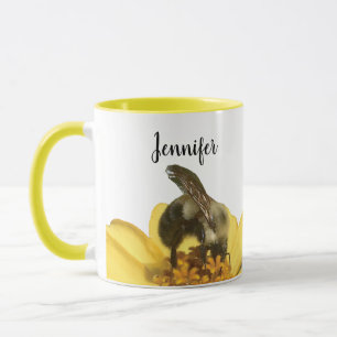 Personalised Bee on a Yellow Flower Nature Photo Mug