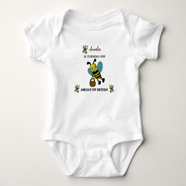 Personalised Bee theme 1st Birthday party Baby Bodysuit (Front)