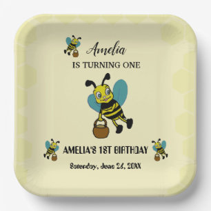 Personalised Bee theme 1st Birthday party Paper Plate
