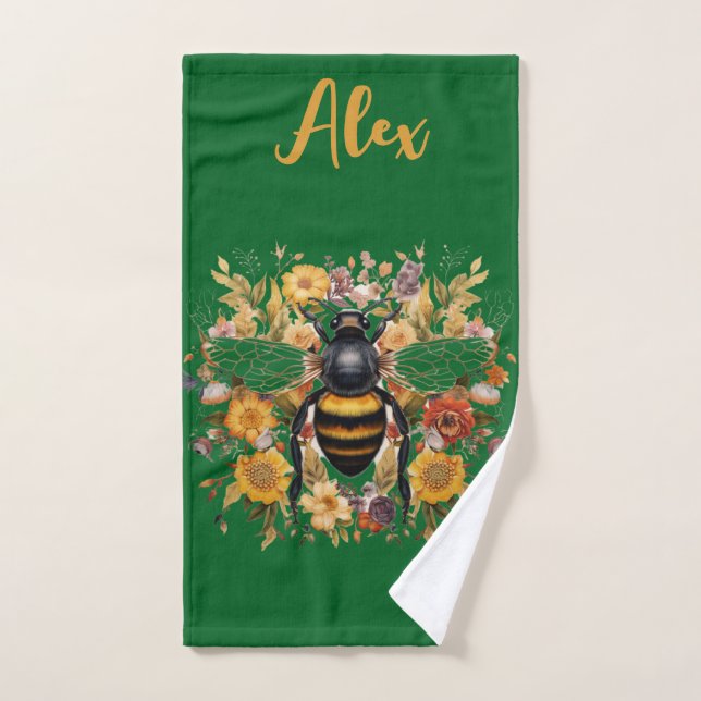 Personalised Bee & Wildflowers -  Bath Towel Set (Hand Towel)