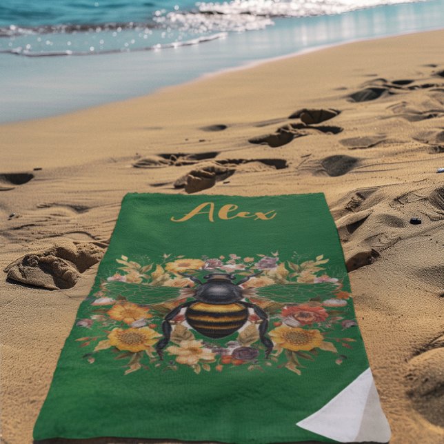 Personalised Bee & Wildflowers -  Beach Towel (Creator Uploaded)