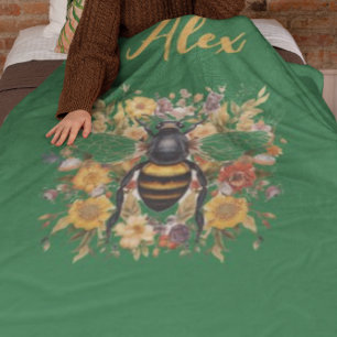 Personalised Bee & Wildflowers - Fleece Blanket