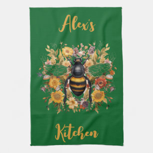Personalised Bee & Wildflowers -  Tea Towel