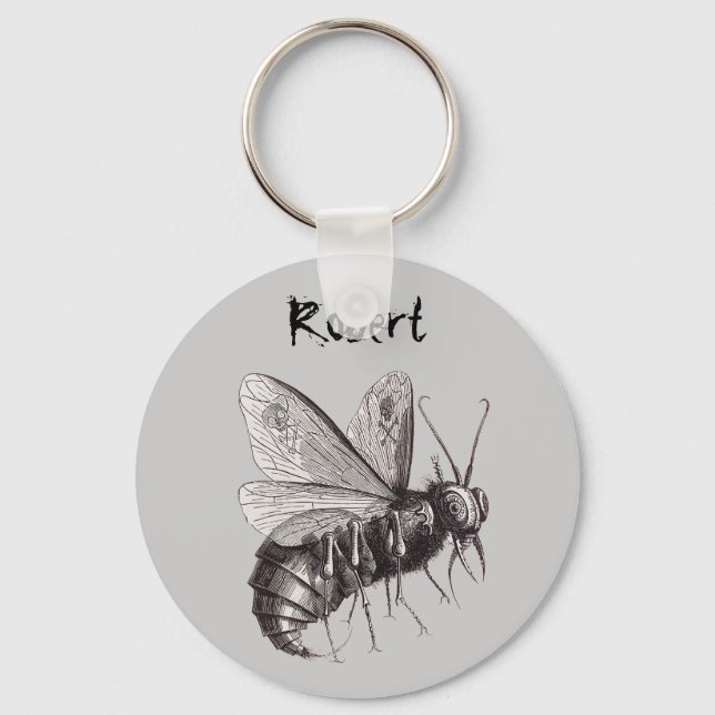 Personalised Bee With Skull Wings Keychain (Front)