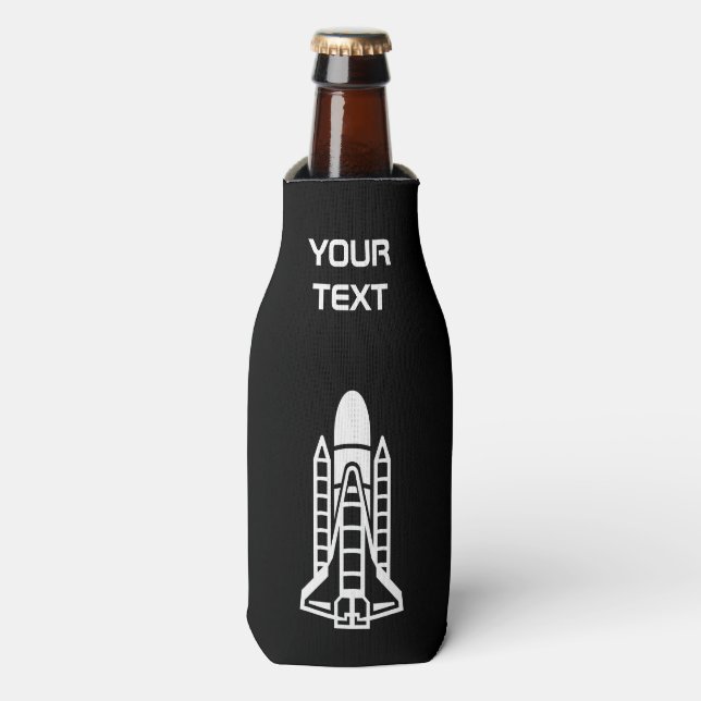 Personalised beer bottle cooler with space rocket (Bottle Front)