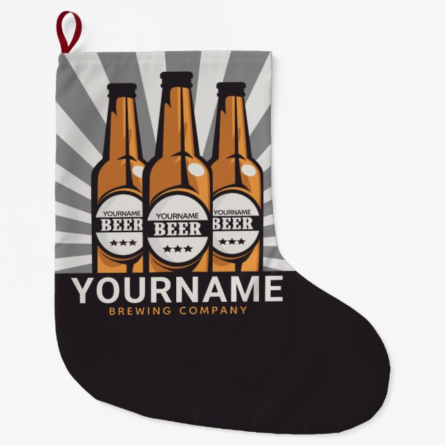 Personalised Beer Bottle Craft Brewing Company  Large Christmas Stocking (Front)