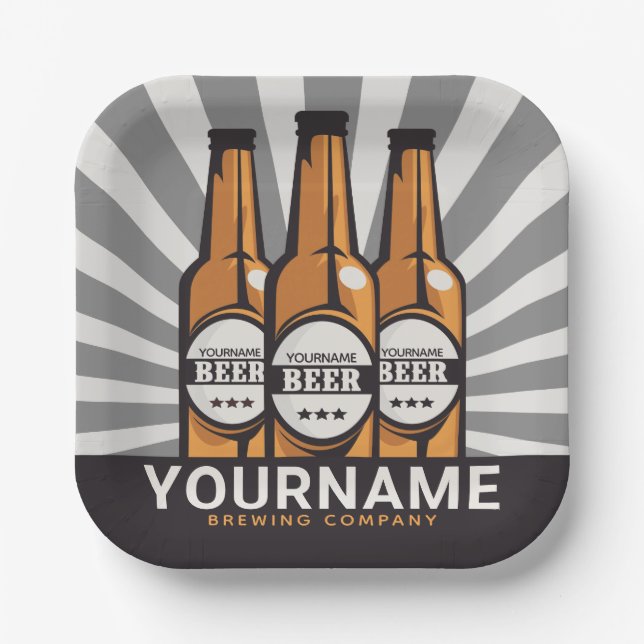 Personalised Beer Bottle Craft Brewing Company  Paper Plate (Front)