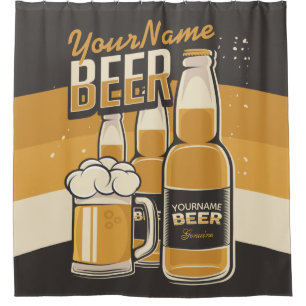 Personalised Beer Bottle Sudsy Mug Brewing Bar Shower Curtain