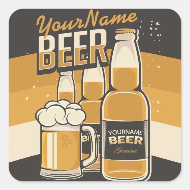 Personalised Beer Bottle Sudsy Mug Brewing Bar  Square Sticker (Front)