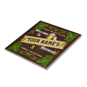 Personalised Beer Brewery Welcome with Hops Barley Ceramic Tile
