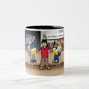 Personalised Beer Drinker - Male Cartoon Two-Tone Coffee Mug