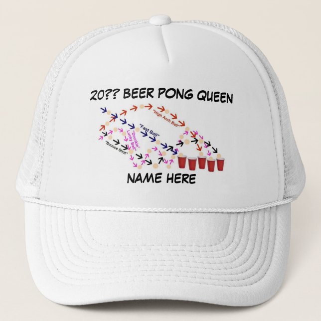 Personalised Beer Pong Queen Trucker Hat (Front)