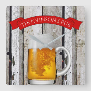 Personalised Beer Stein & "(Your Name) Pub" Square Wall Clock