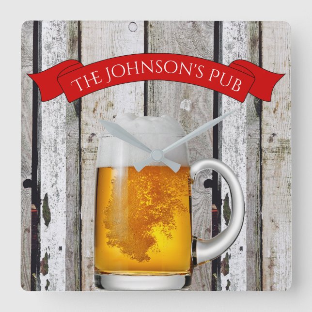 Personalised Beer Stein & "(Your Name) Pub" Square Wall Clock (Front)