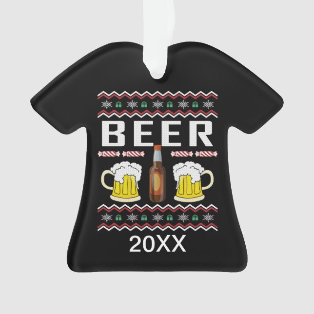 Personalised Beer Ugly Christmas Sweater Ornament (Front)