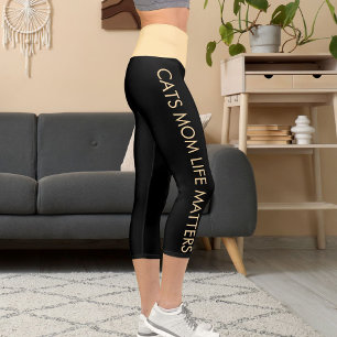 Personalised Beige And Black Pet Cat Name Text Fun Capri Leggings