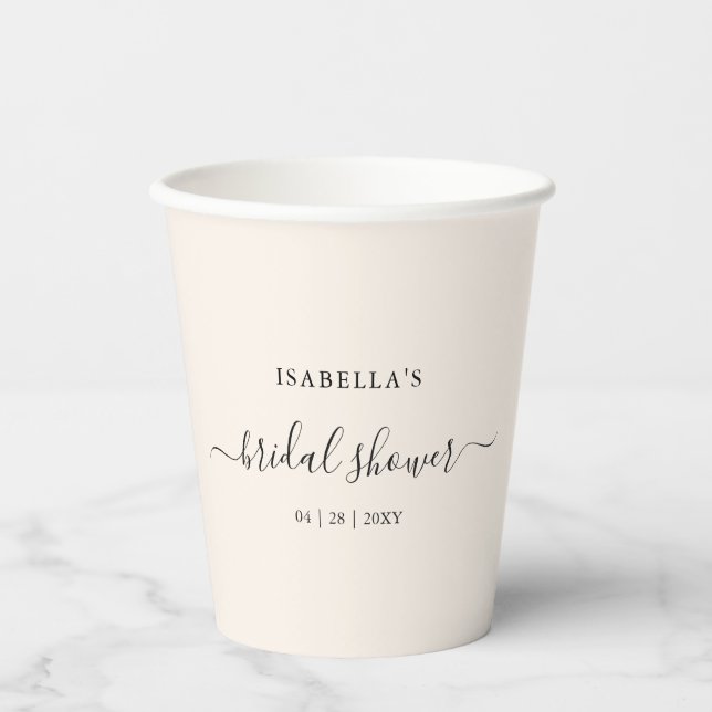 Personalised Beige Bridal Shower Paper Cups (Front)