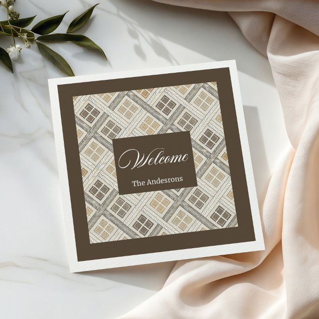 Personalised Beige & Brown Napkins Chic Geometric (Personalized Beige and Brown Napkins Chic Geometric )