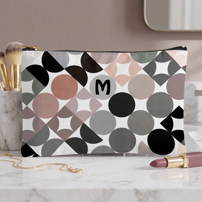 Personalised Beige Grey Black Abstract Art Pattern Accessory Pouch (Creator Uploaded)