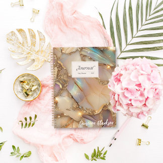 Personalised Beige Holographic Alcohol Ink Daily Planner