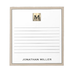 Personalised Beige Linen Gold Monogram Notepad