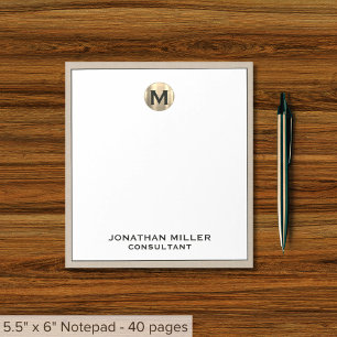 Personalised Beige Linen Gold Monogram Notepad