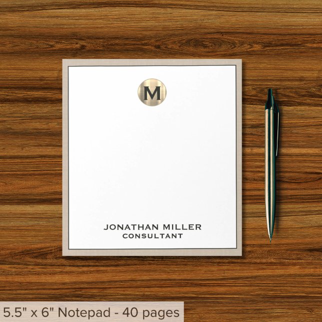 Personalised Beige Linen Gold Monogram Notepad (Creator Uploaded)