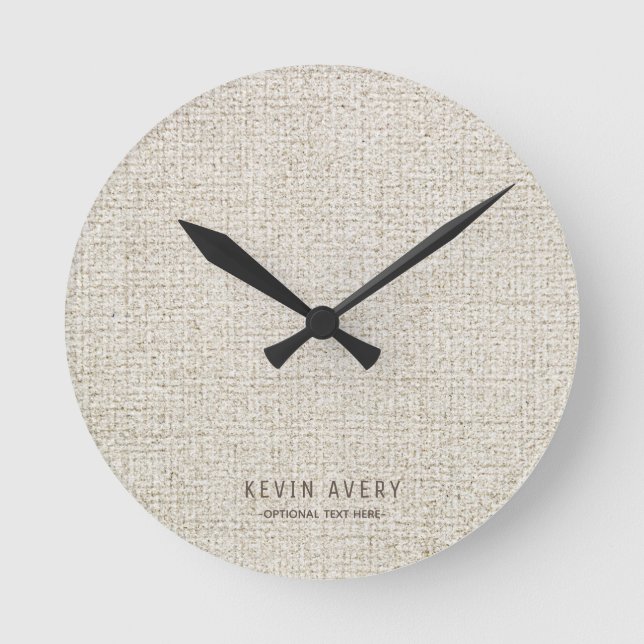 Personalised Beige Linen Texture Round Clock (Front)