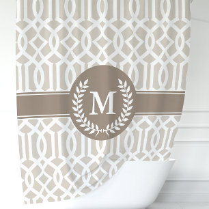 Personalised Beige Moroccan Quatrefoil Shower Curtain