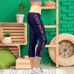 Personalised Beige Navy Blue Pet Cat Name Text Fun Capri Leggings