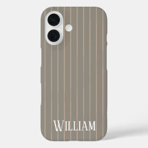 Personalised beige pinstripes iPhone 16 case