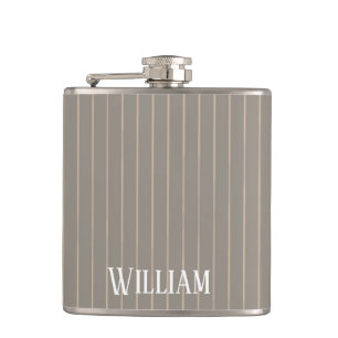Personalised beige pinstripes hip flask