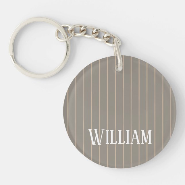 Personalised beige pinstripes key ring (Front)