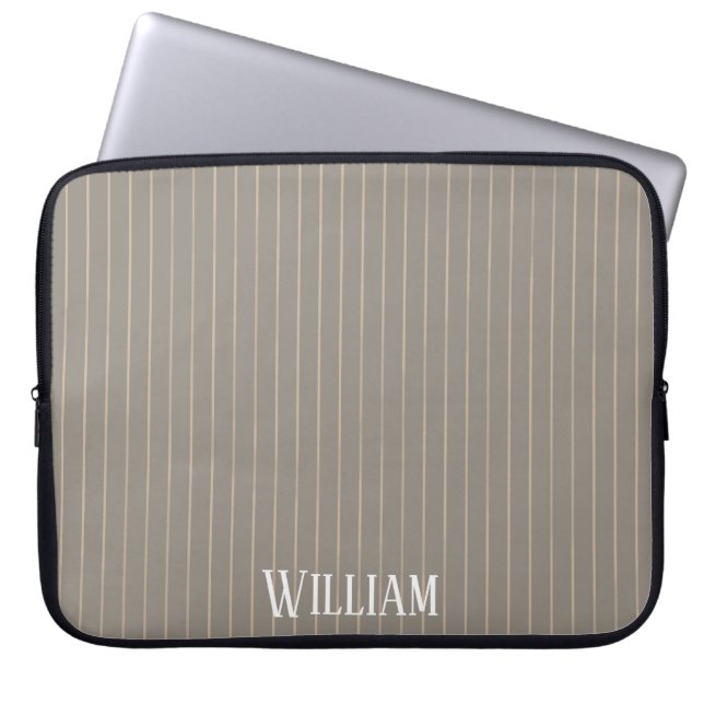 Personalised beige pinstripes laptop sleeve (Front)